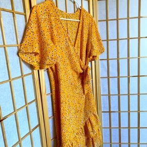 BOGO Cute wrap dresses! Flounce sleeves w/ruffle hem detail. Size 8-10, crepe.